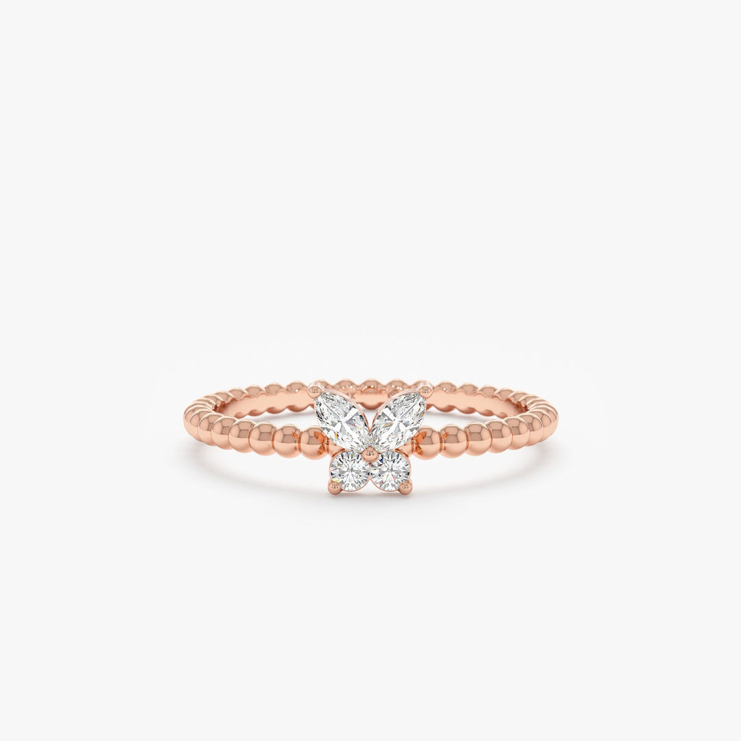 Round & Marquise Cut Diamond Butterfly Gold Wedding Ring - Doozy Diamonds