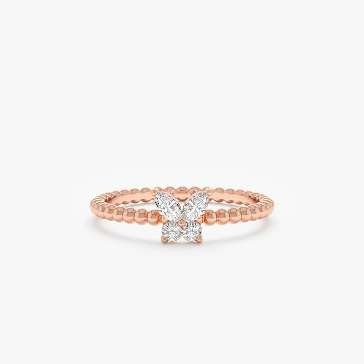 Round & Marquise Cut Diamond Butterfly Gold Wedding Ring - Doozy Diamonds