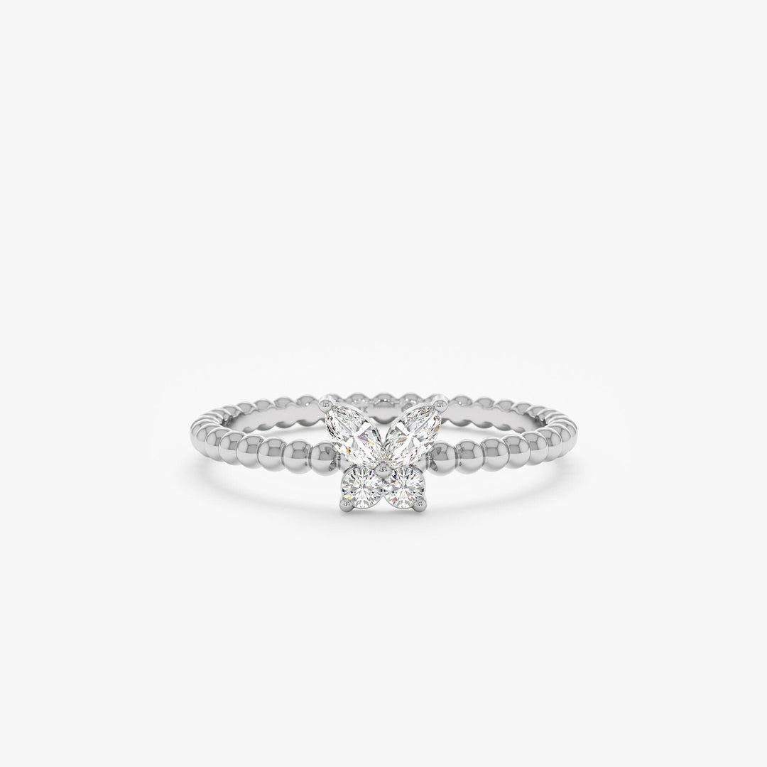 Round & Marquise Cut Diamond Butterfly Gold Wedding Ring - Doozy Diamonds
