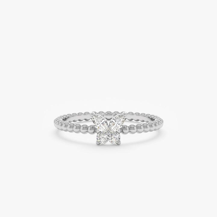 Round & Marquise Cut Diamond Butterfly Gold Wedding Ring - Doozy Diamonds