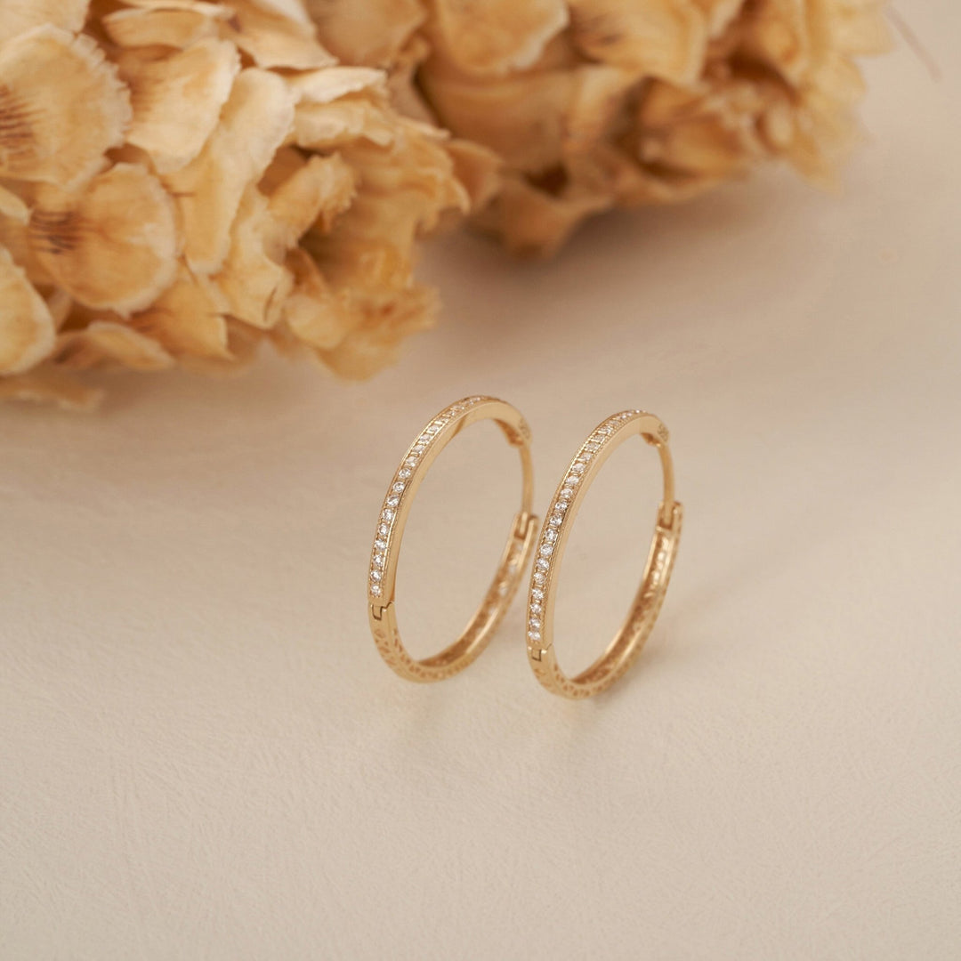 Round Cut Diamond Hoop Lightweight Earrings in Yellow Gold - Doozy Diamonds