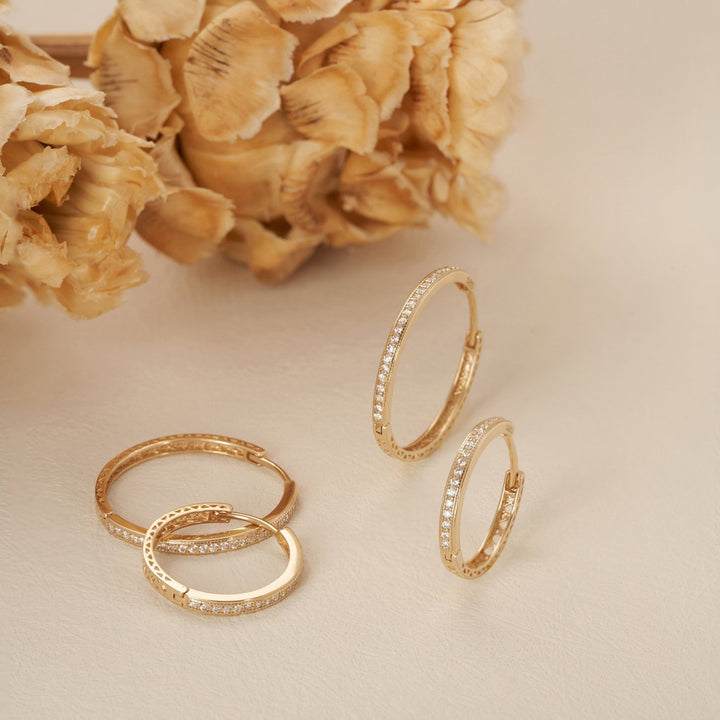 Round Cut Diamond Hoop Lightweight Earrings in Yellow Gold - Doozy Diamonds