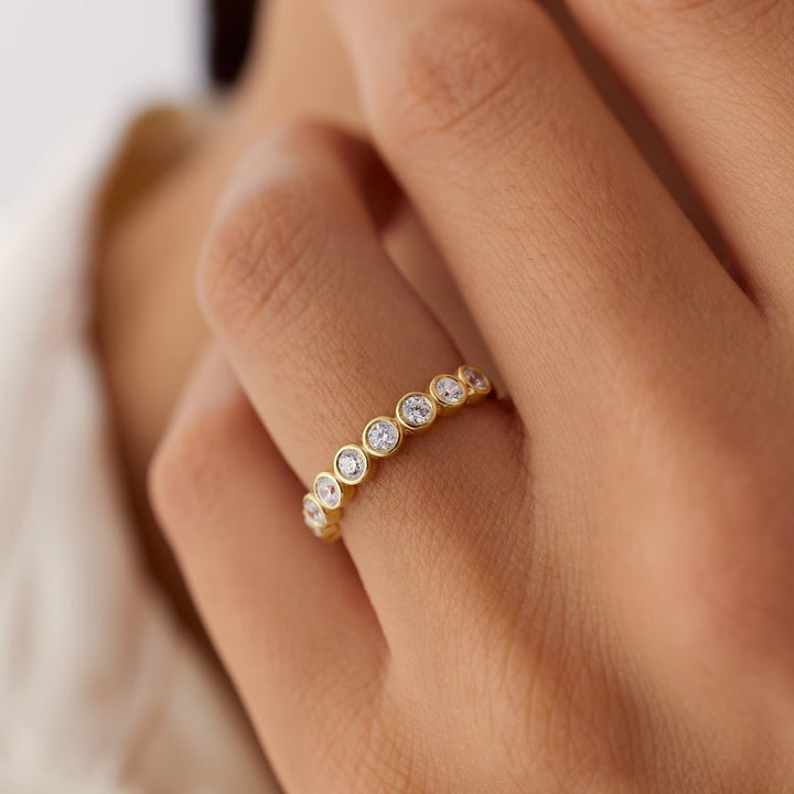 Bezel Set Round Cut Diamond Half Eternity Wedding Band for Mother - Doozy Diamonds