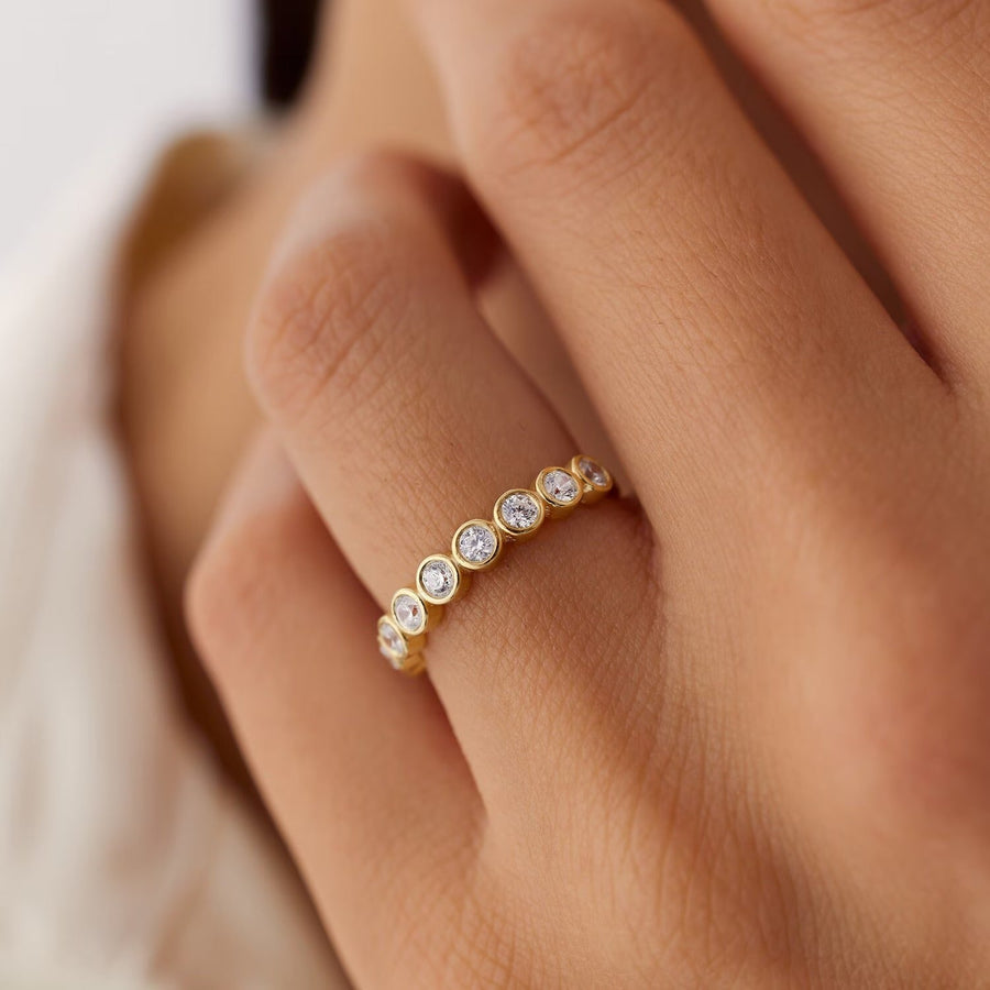 Bezel Set Round Cut Diamond Half Eternity Wedding Band for Mother - Doozy Diamonds