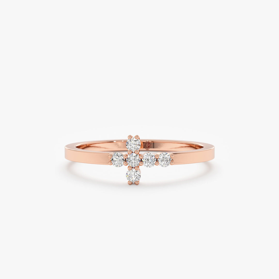 Round Cut Diamond Cross Wedding Band for Religious Gifts - Doozy Diamonds