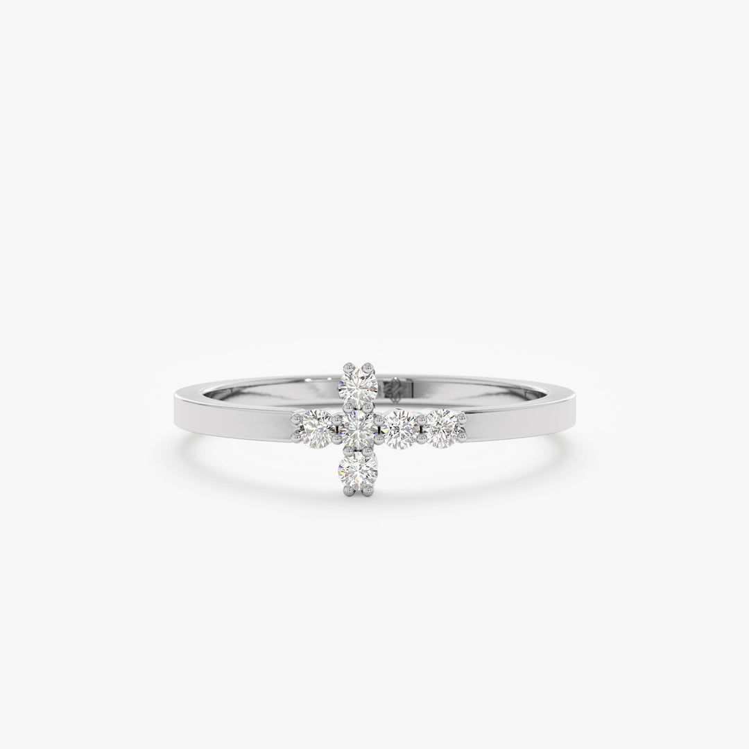 Round Cut Diamond Cross Wedding Band for Religious Gifts - Doozy Diamonds