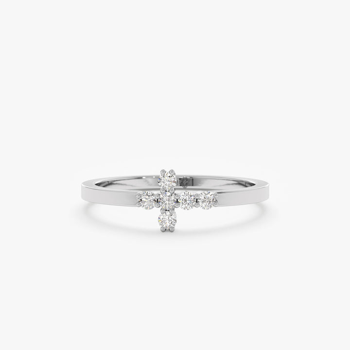 Round Cut Diamond Cross Wedding Band for Religious Gifts - Doozy Diamonds