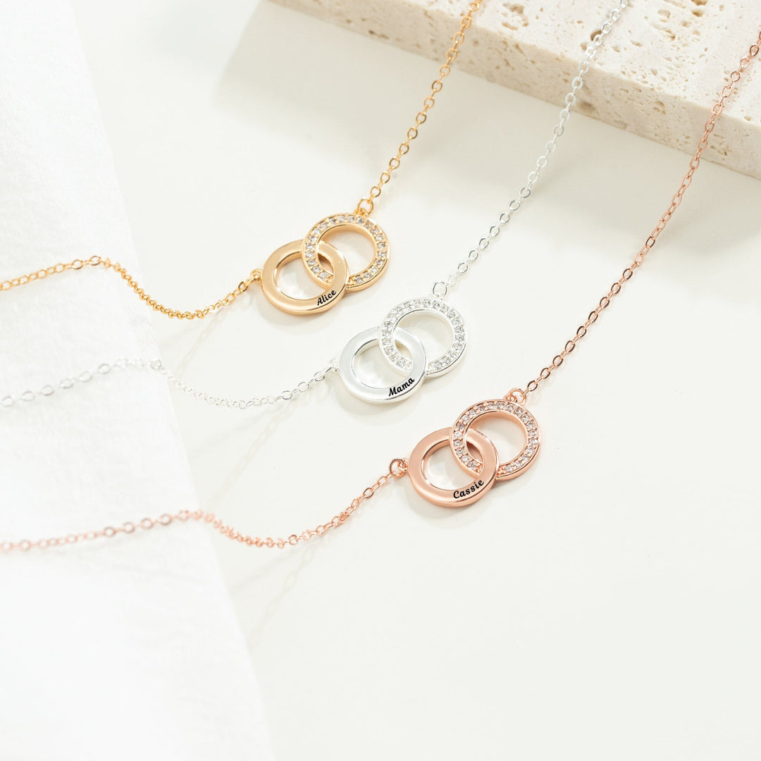 Round Cut Diamond Interlocking Circle Necklace for Her - Doozy Diamonds