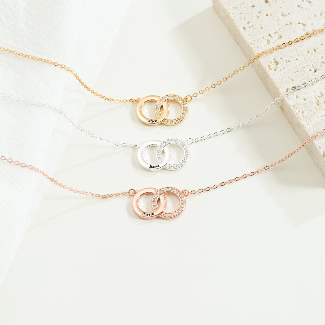 Round Cut Diamond Interlocking Circle Necklace for Her - Doozy Diamonds