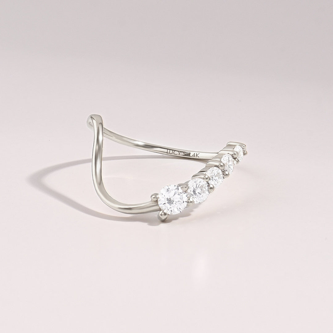 0.3CT Round Five Stone lab grown diamonds Wave Wedding Band - Doozy Diamonds
