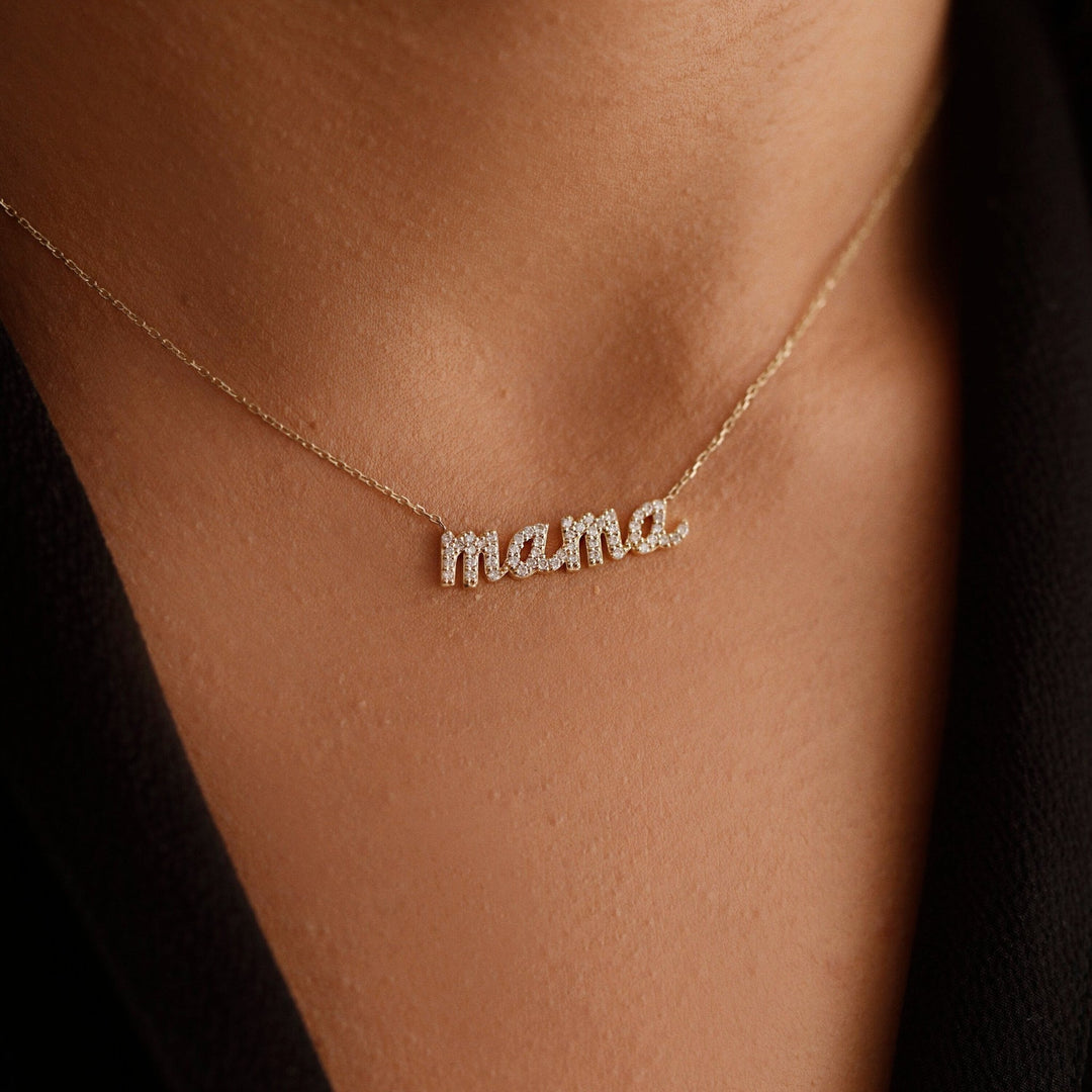 Diamond lab grown diamond MAMA Necklace in 14K Yellow Gold - Doozy Diamonds