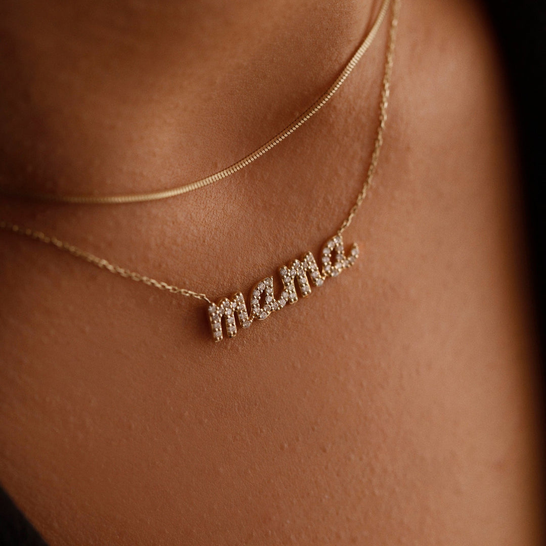 Diamond lab grown diamond MAMA Necklace in 14K Yellow Gold - Doozy Diamonds