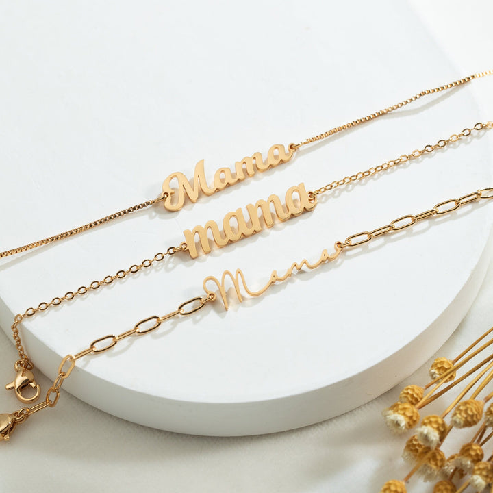 Custom Name 'Mama' Gold Bracelet for Mother's Day - Doozy Diamonds