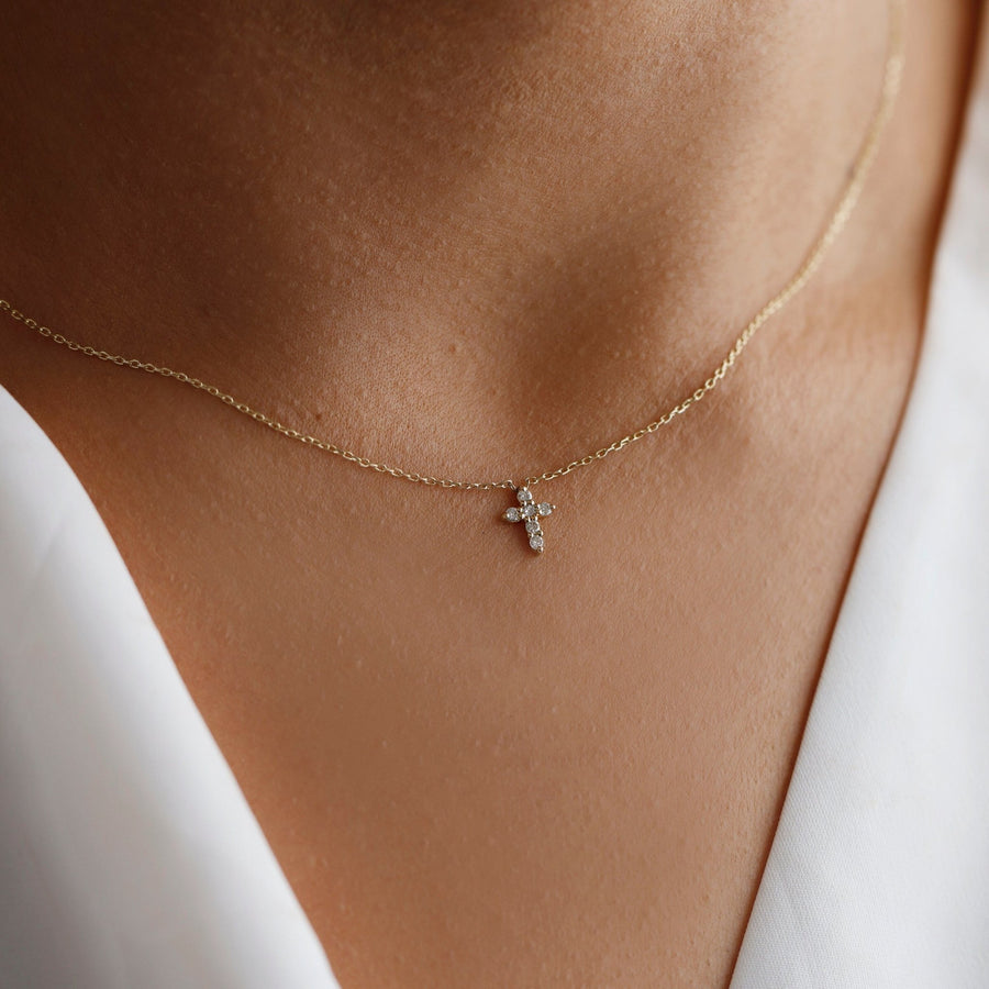 Round Cut Cross Diamond lab grown diamond Necklace In 18K Gold - Doozy Diamonds