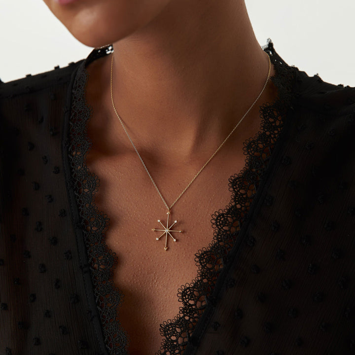 14k Solid Gold Diamond Compass Charm Necklace for Women - Doozy Diamonds