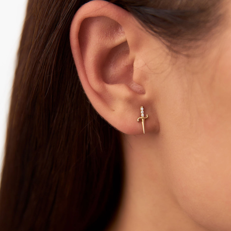 Round Cut Diamond Dagger Studs Sword Earrings for Women - Doozy Diamonds