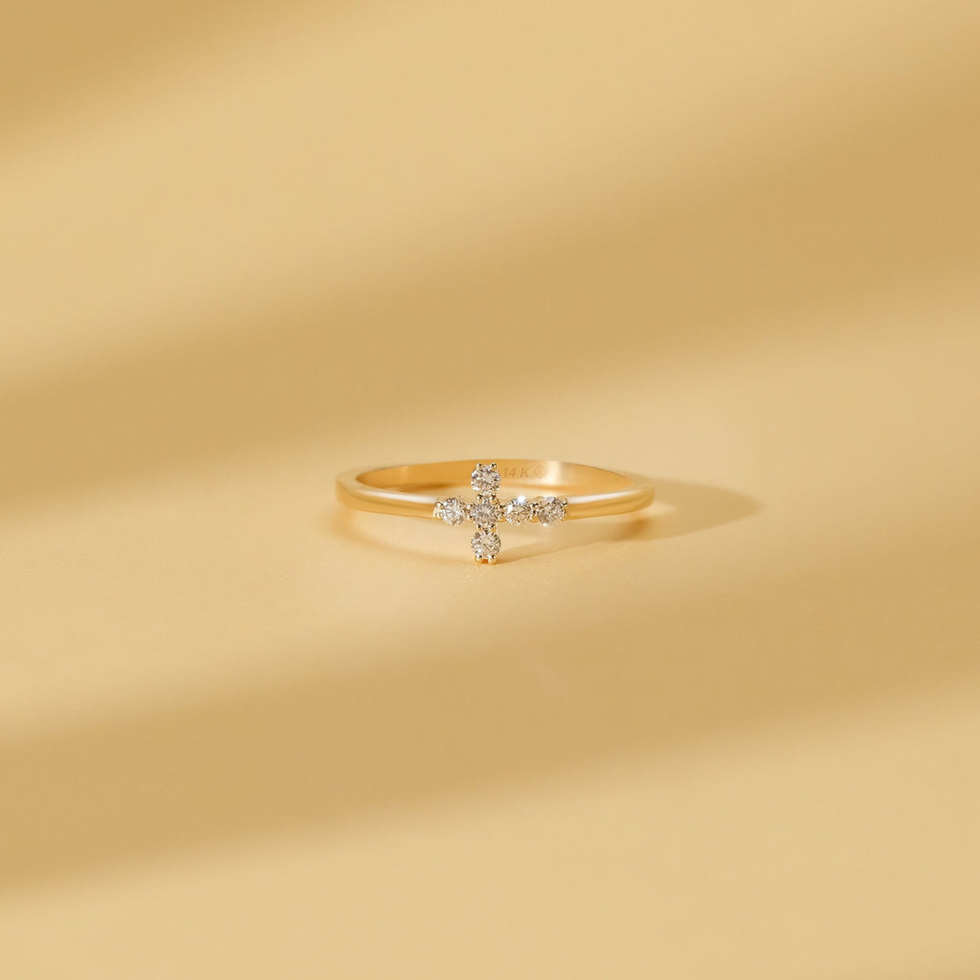 Round Cut Diamond Cross Wedding Band for Religious Gifts - Doozy Diamonds