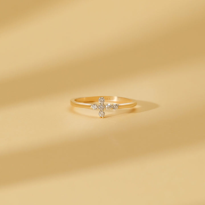 Round Cut Diamond Cross Wedding Band for Religious Gifts - Doozy Diamonds