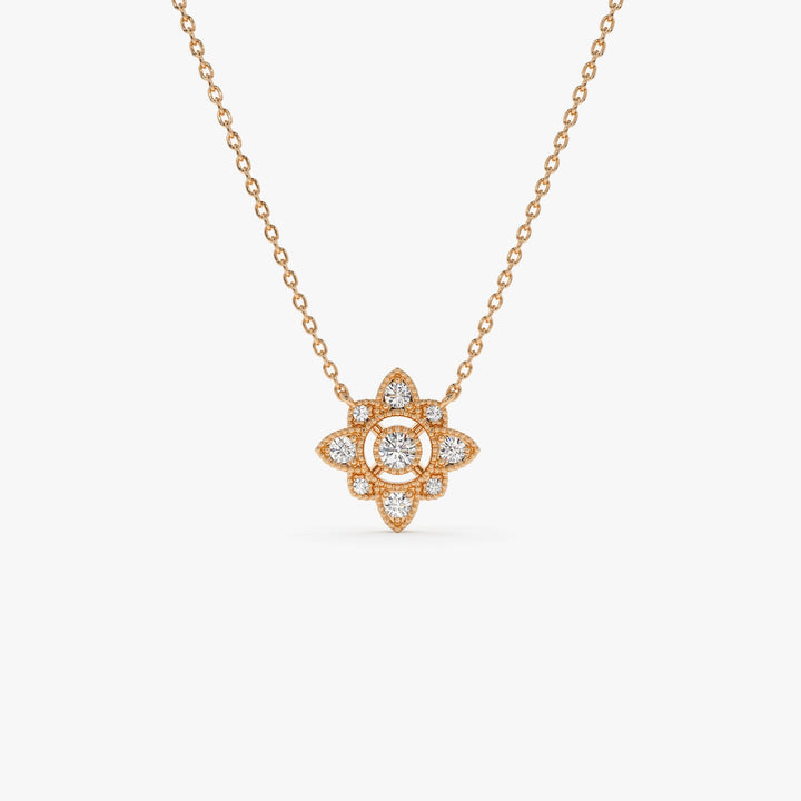 Round Cut Diamond Floral Vintage Necklace for Christmas Gift - Doozy Diamonds
