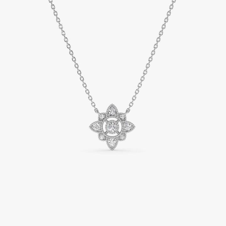 Round Cut Diamond Floral Vintage Necklace for Christmas Gift - Doozy Diamonds