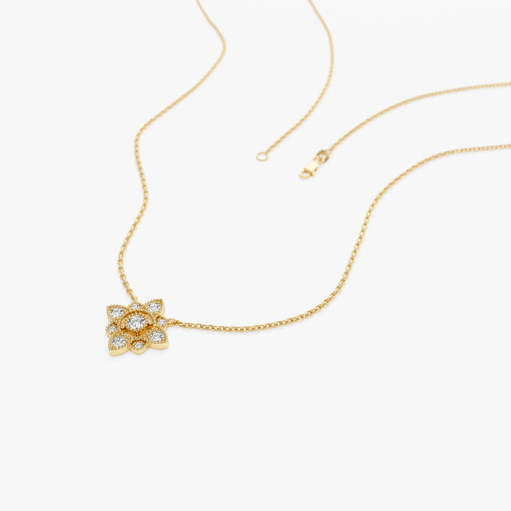 Round Cut Diamond Floral Vintage Necklace for Christmas Gift - Doozy Diamonds
