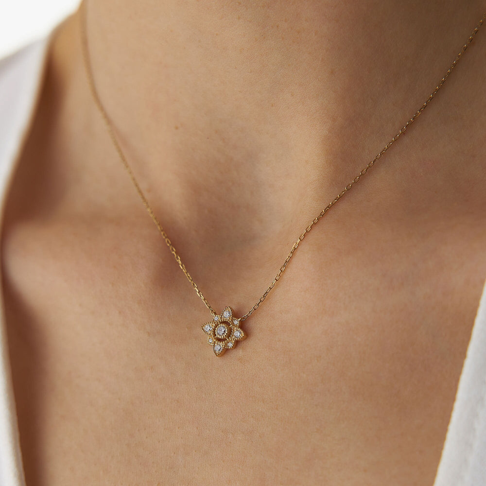 Round Cut Diamond Floral Vintage Necklace for Christmas Gift - Doozy Diamonds