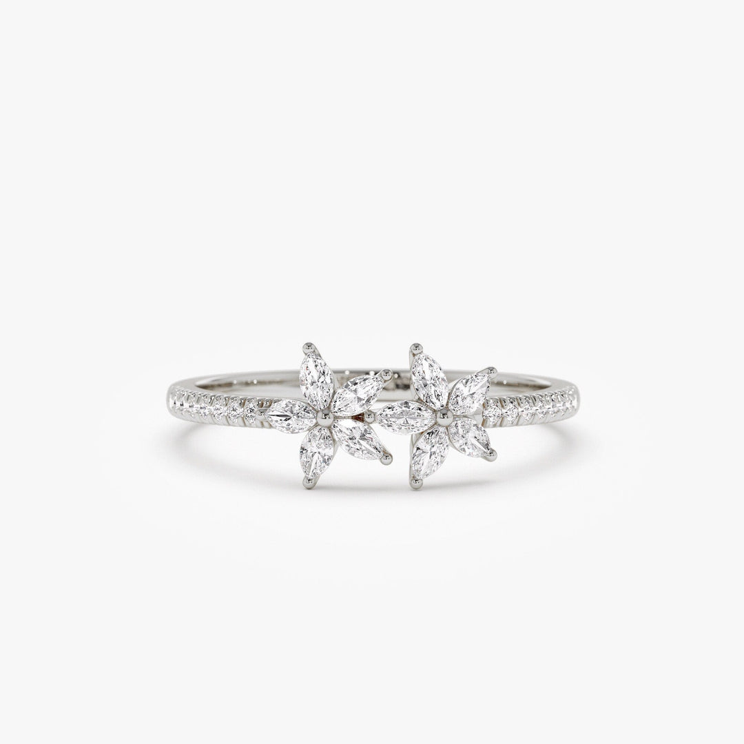 Round & Marquise Cut Diamond Two Flower Wedding Ring for Her - Doozy Diamonds