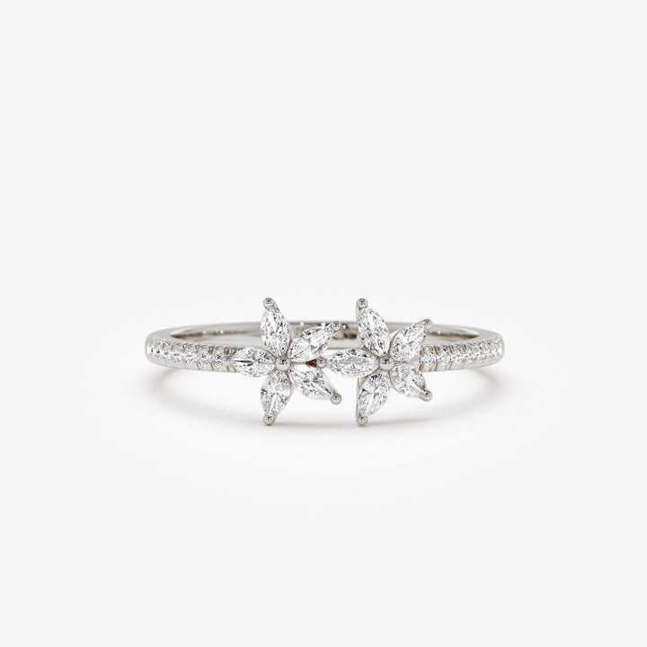 Round & Marquise Cut Diamond Two Flower Wedding Ring for Her - Doozy Diamonds
