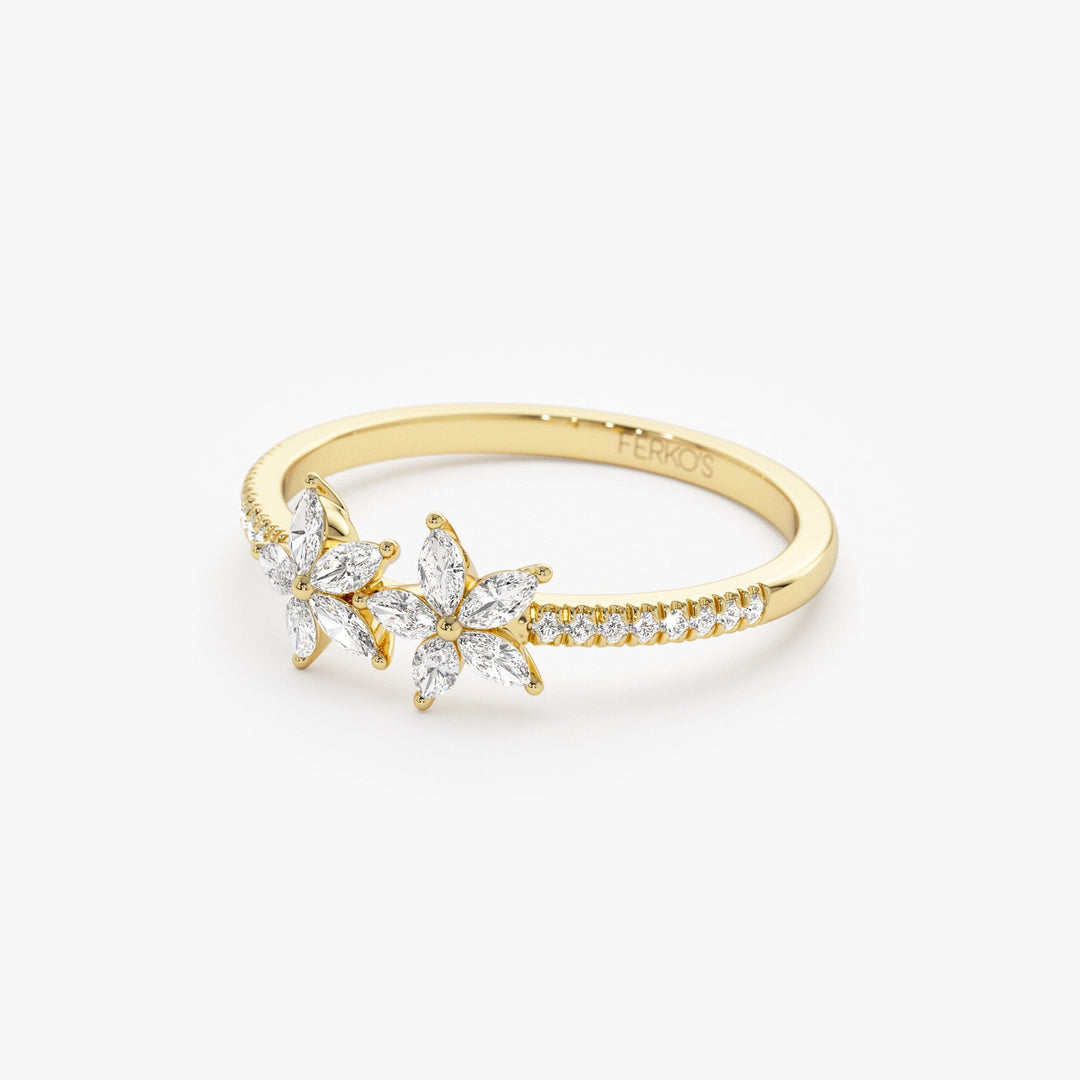 Round & Marquise Cut Diamond Two Flower Wedding Ring for Her - Doozy Diamonds