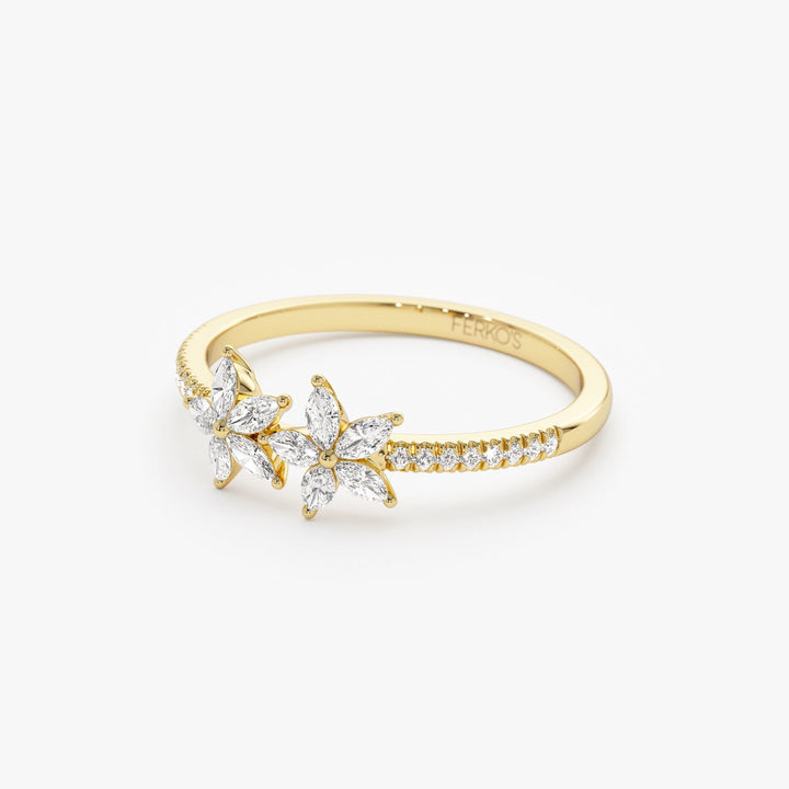 Round & Marquise Cut Diamond Two Flower Wedding Ring for Her - Doozy Diamonds