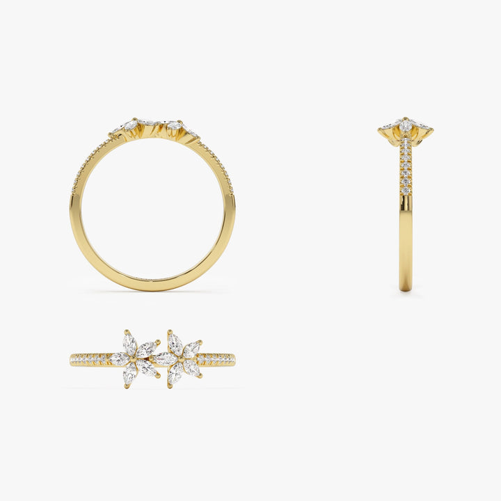 Round & Marquise Cut Diamond Two Flower Wedding Ring for Her - Doozy Diamonds