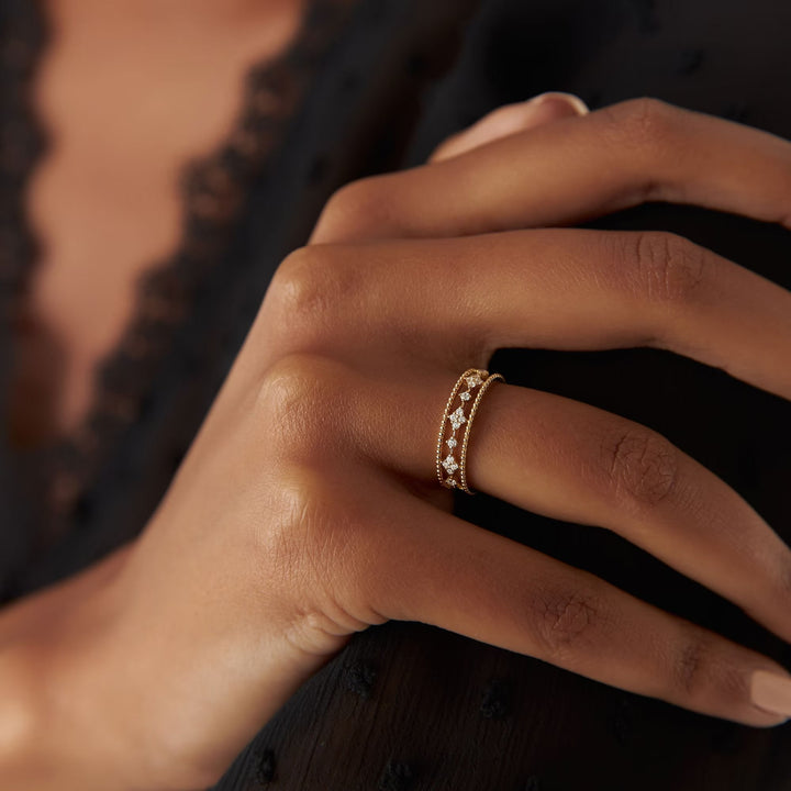 Round lab grown diamonds Beaded Wedding Band In 18K Gold - Doozy Diamonds