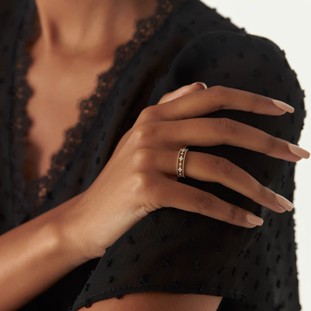 Round lab grown diamonds Beaded Wedding Band In 18K Gold - Doozy Diamonds