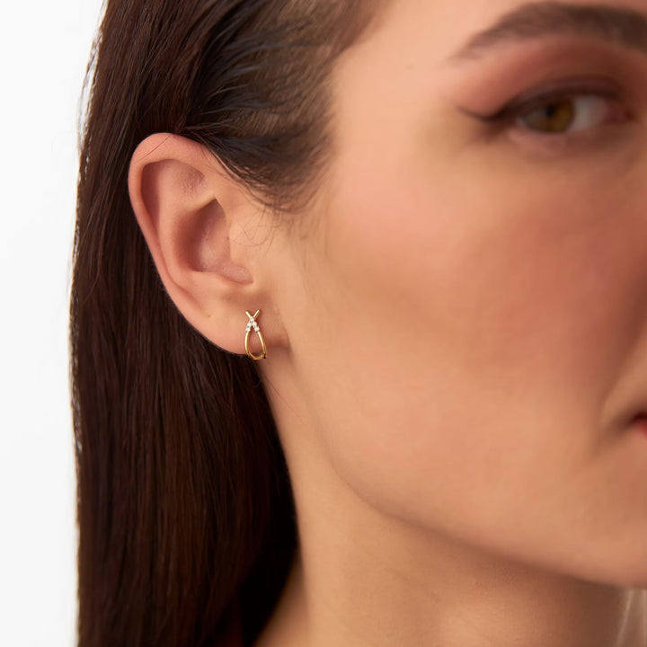 14k Gold Criss Cross Half Hoop Diamond Stud Earrings for Wife - Doozy Diamonds