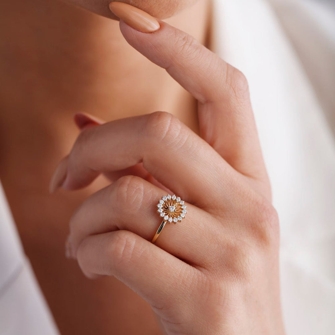 Round Cut Flower Diamond lab grown diamond Wedding Band in Gold - Doozy Diamonds