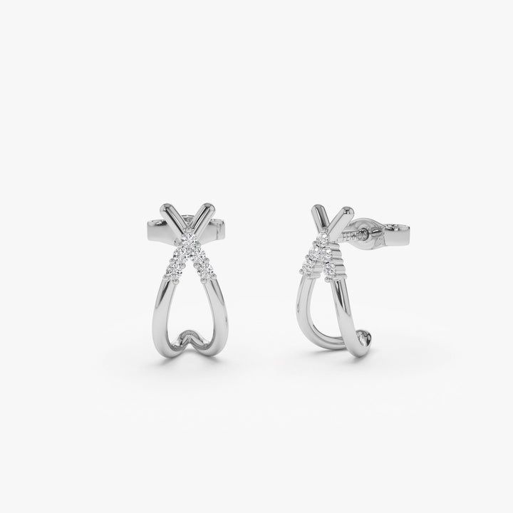 14k Gold Criss Cross Half Hoop Diamond Stud Earrings for Wife - Doozy Diamonds