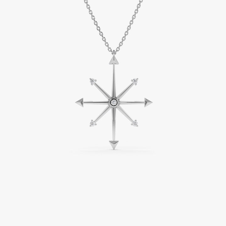 14k Solid Gold Diamond Compass Charm Necklace for Women - Doozy Diamonds