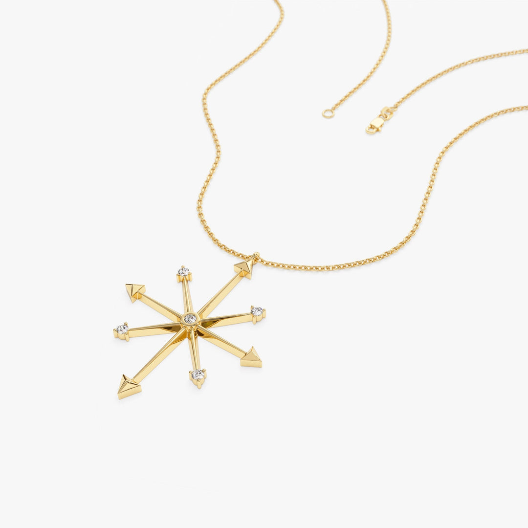 14k Solid Gold Diamond Compass Charm Necklace for Women - Doozy Diamonds