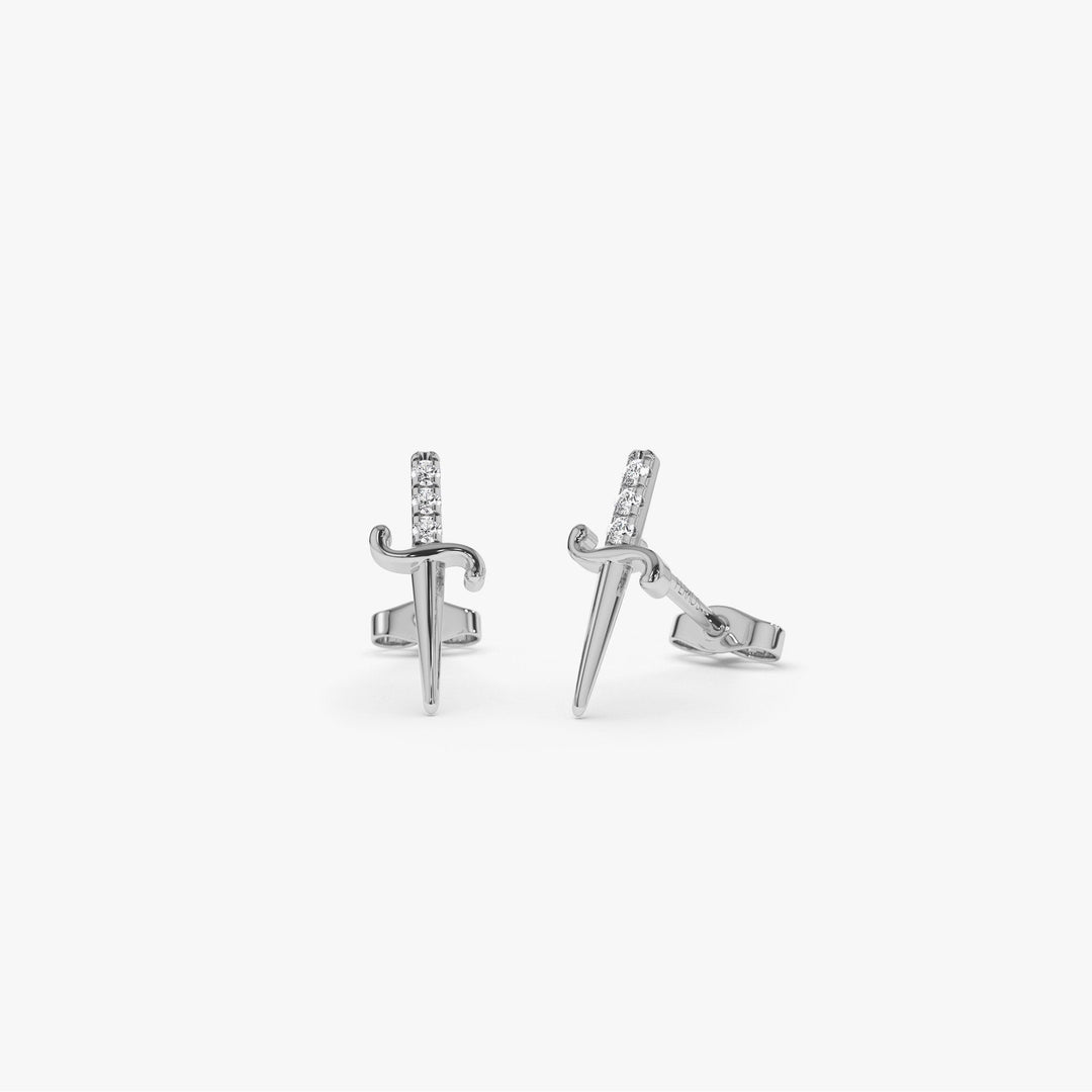 Round Cut Diamond Dagger Studs Sword Earrings for Women - Doozy Diamonds