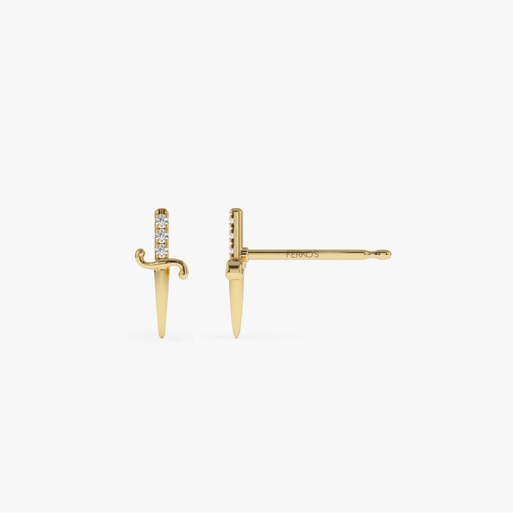 Round Cut Diamond Dagger Studs Sword Earrings for Women - Doozy Diamonds