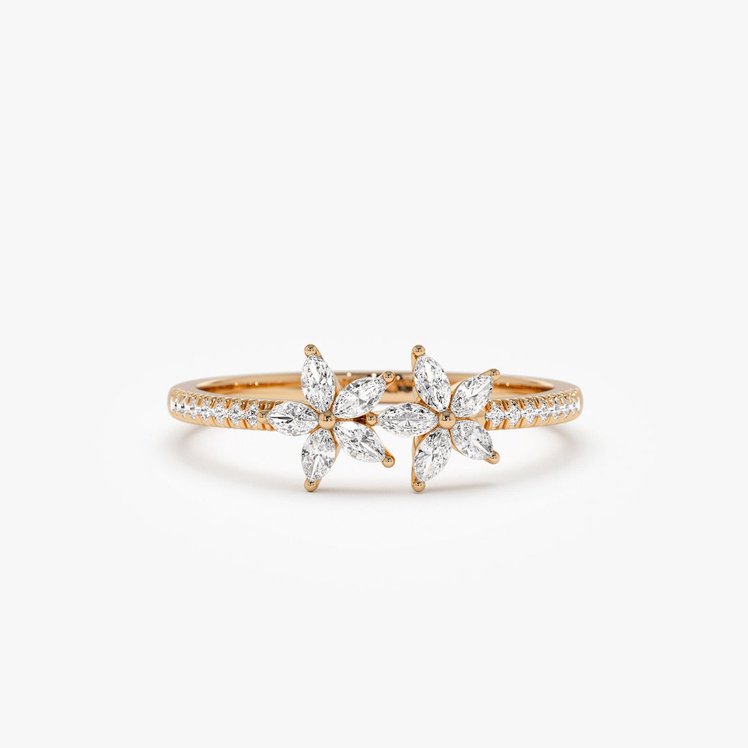 Round & Marquise Cut Diamond Two Flower Wedding Ring for Her - Doozy Diamonds