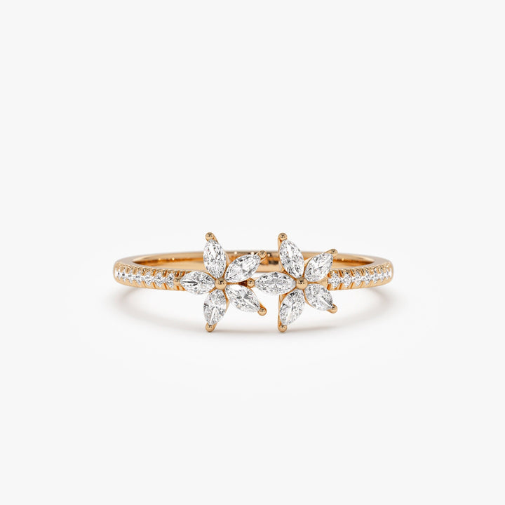 Round & Marquise Cut Diamond Two Flower Wedding Ring for Her - Doozy Diamonds