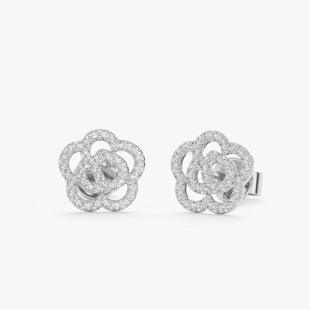 0.32CT Round Floral lab grown diamonds Stud Earrings in Solid Gold - Doozy Diamonds