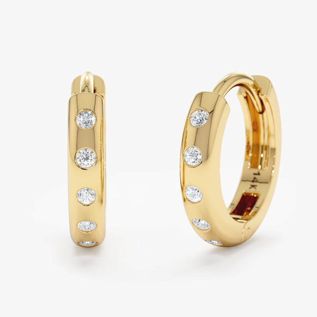 0.2CT Round Flush Setting lab grown diamonds Huggie Hoop Earrings - Doozy Diamonds