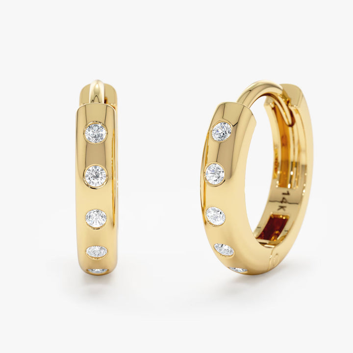 0.2CT Round Flush Setting lab grown diamonds Huggie Hoop Earrings - Doozy Diamonds