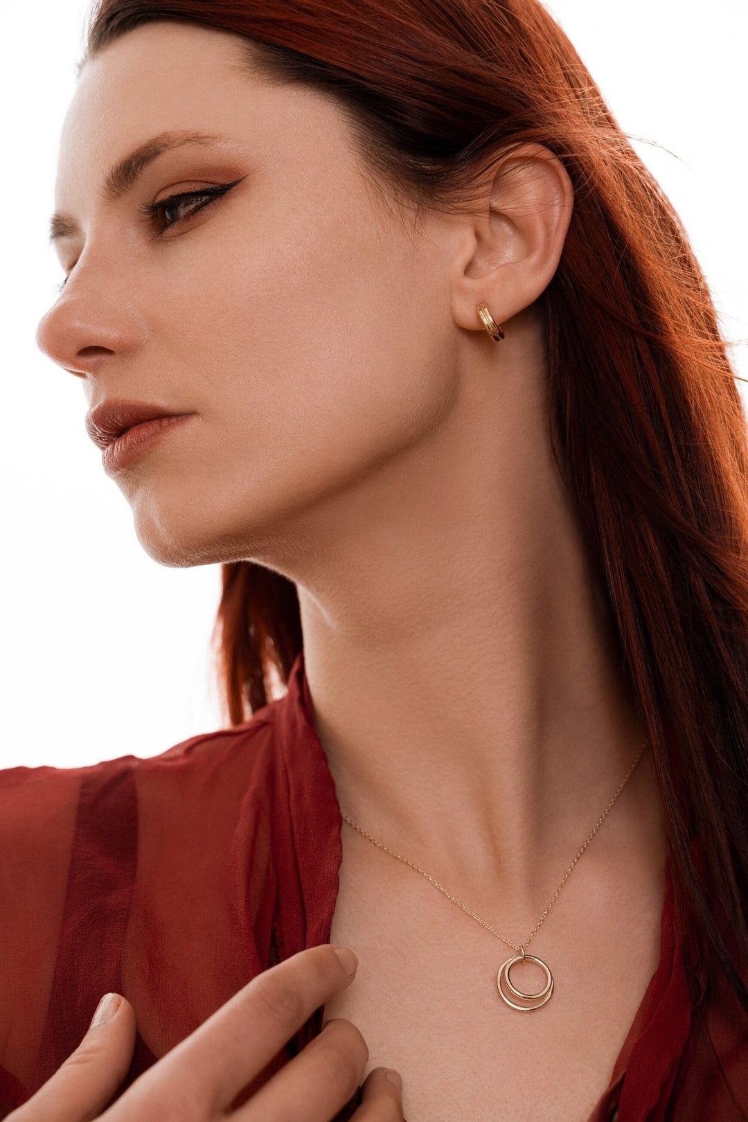 14K Solid Gold Double Circle Necklace for Women - Doozy Diamonds