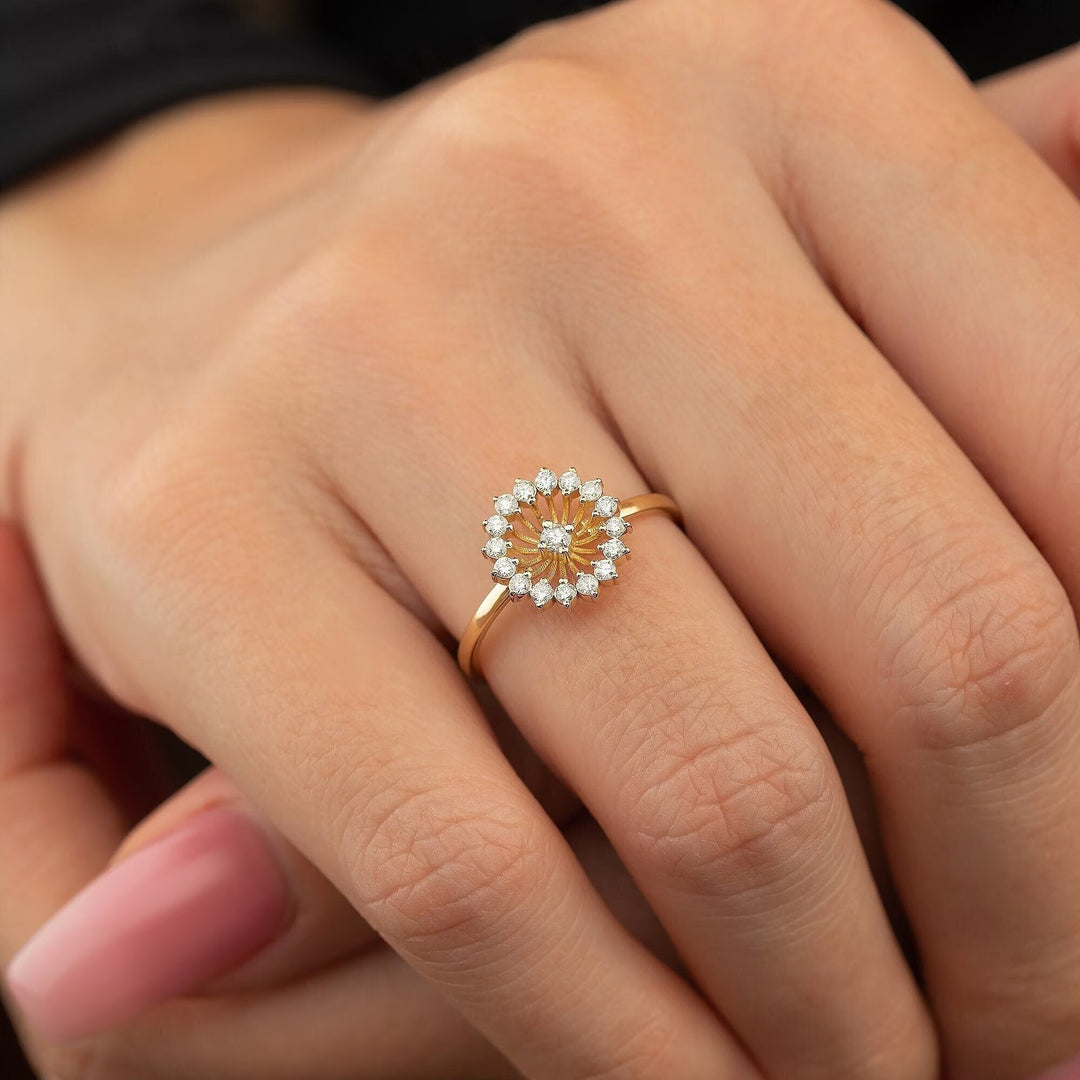 Round Cut Flower Diamond lab grown diamond Wedding Band in Gold - Doozy Diamonds