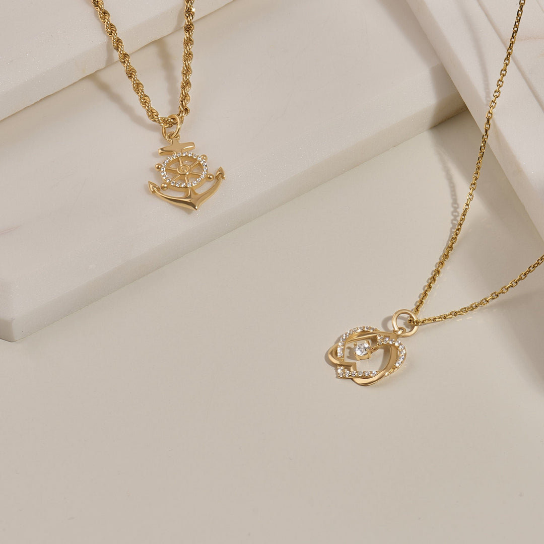 Round Cut Diamond Double Heart Intertwined Necklace for Her - Doozy Diamonds