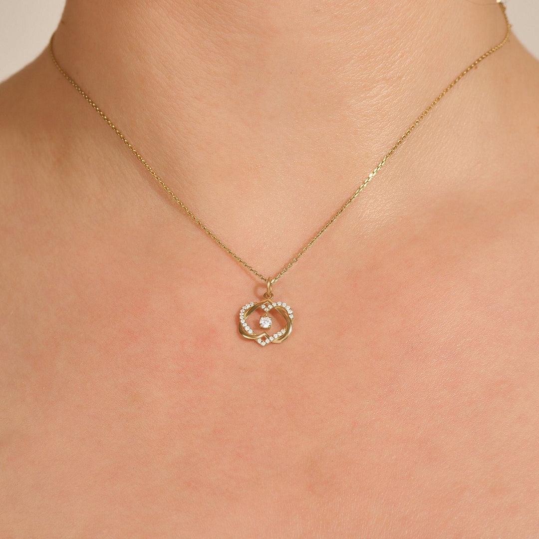 Round Cut Diamond Double Heart Intertwined Necklace for Her - Doozy Diamonds