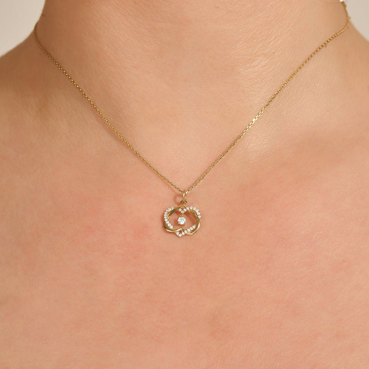 Round Cut Diamond Double Heart Intertwined Necklace for Her - Doozy Diamonds